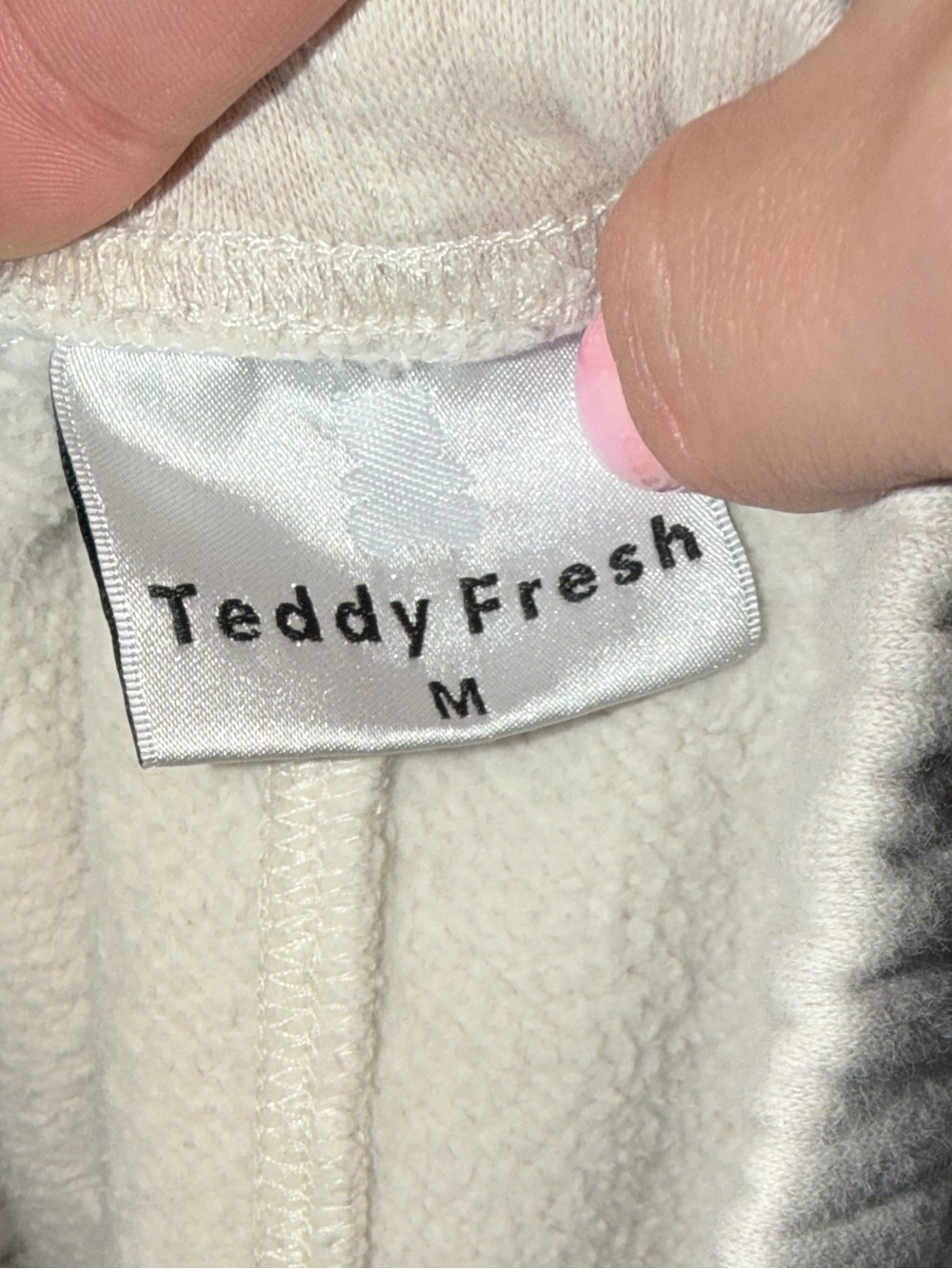 Teddy Fresh Unisex Light Cream/Gray Athletic Sweatshorts with Red Patch - Picture 4 of 4
